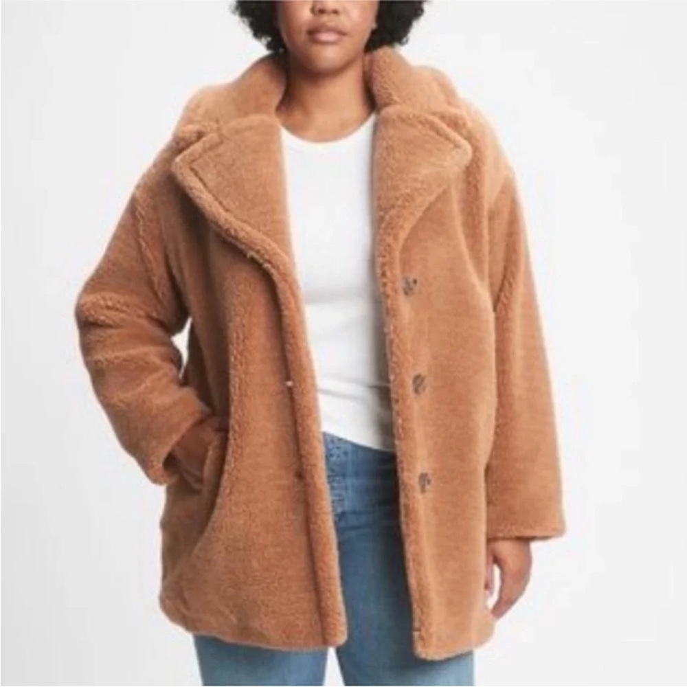 Gap Womens Fleece Oversized Teddy Coat Longline Winter Warm Button Up - Picture 1 of 5